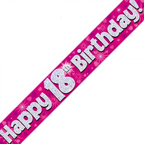 Pink Holographic Happy 18th Birthday Banner