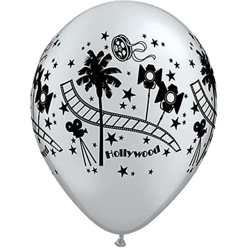 Silver Hollywood Print Latex Balloon