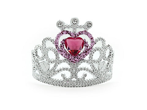 Silver Tiara With Pink Heart Gem
