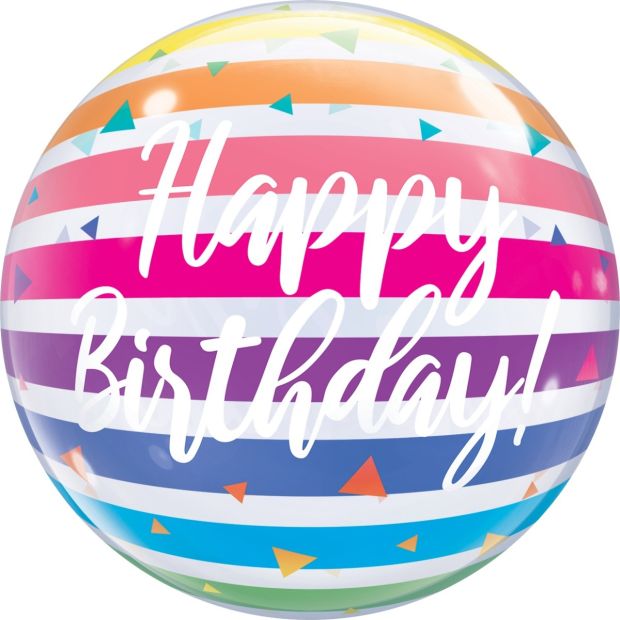 Birthday Bright Stripes Plastic Bubble Balloon