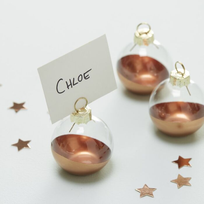 Rose Gold Dipped Glass Bauble Place Card Holders