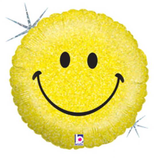 Yellow Holographic Smiley Face Foil Balloon