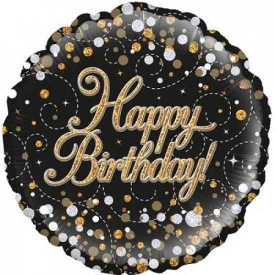 Sparkling Black & Gold Fizz Happy Birthday Foil Balloon 
