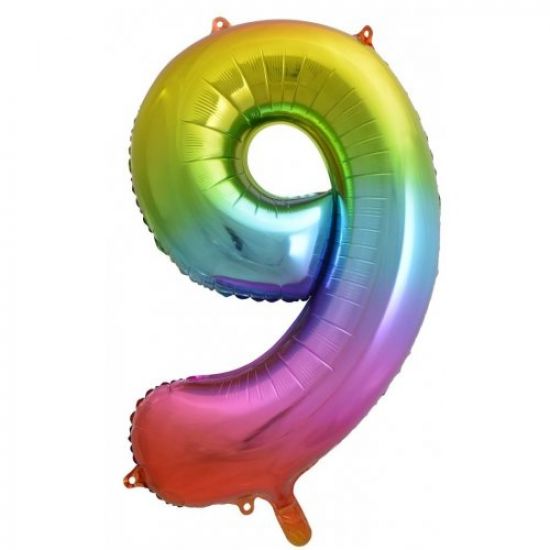 Rainbow Number 9 Nine 86cm Foil Balloon
