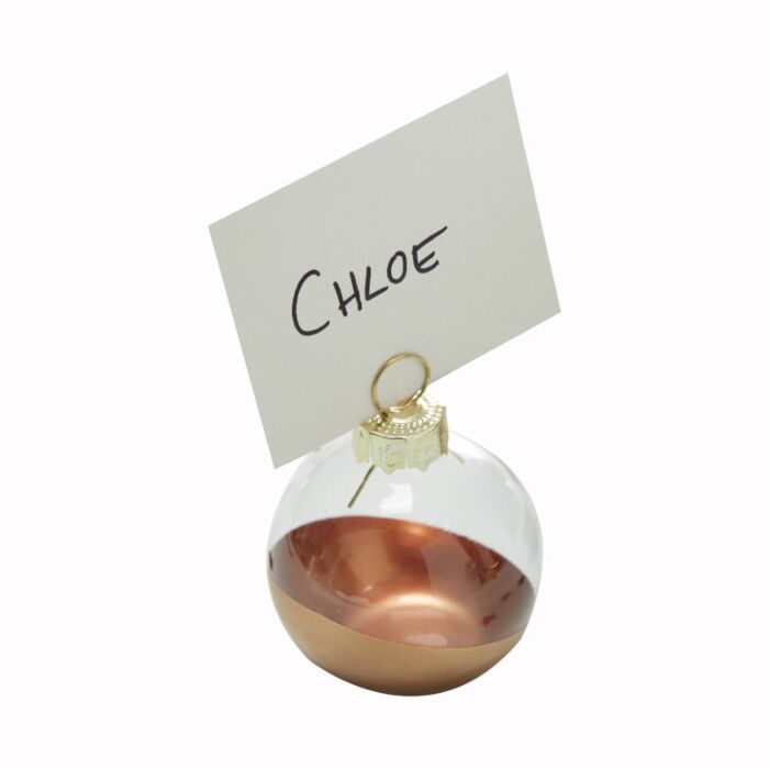 Rose Gold Dipped Glass Bauble Place Card Holders