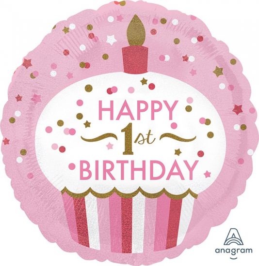 1st Birthday Cupcake Pink Foil Balloon