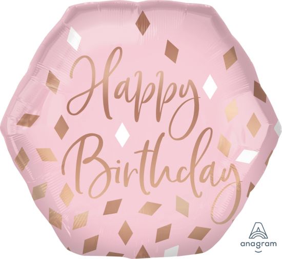 Blush With Diamond Confetti Happy Birthday Shape Foil Balloon