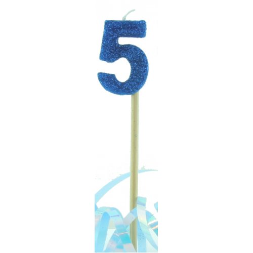 Blue Glitter Number 5 Five Candle