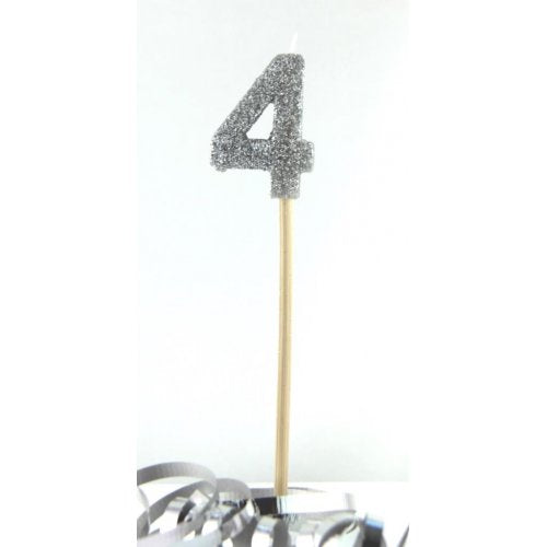 Silver Glitter Number 4 Four Candle