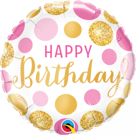Happy Birthday Pink And Gold Dots Foil Balloon