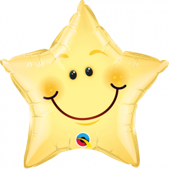 Yellow Smiley Face Star Foil Balloon