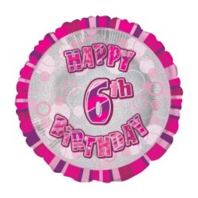 Pink Happy 6th Birthday Foil Balloon