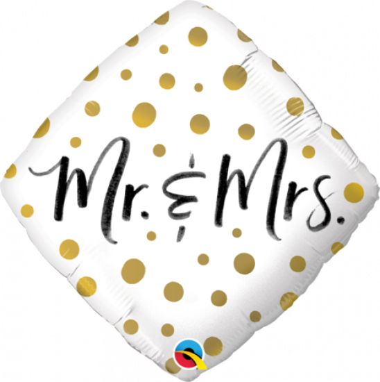 Mr & Mrs Gold Dots Diamond Shape Foil Balloon