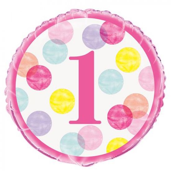 Birthday Dots Pink 1 Foil Balloon