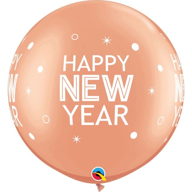 Jumbo Rose Gold 90cm New Year Sparkle & Dots Latex Balloon