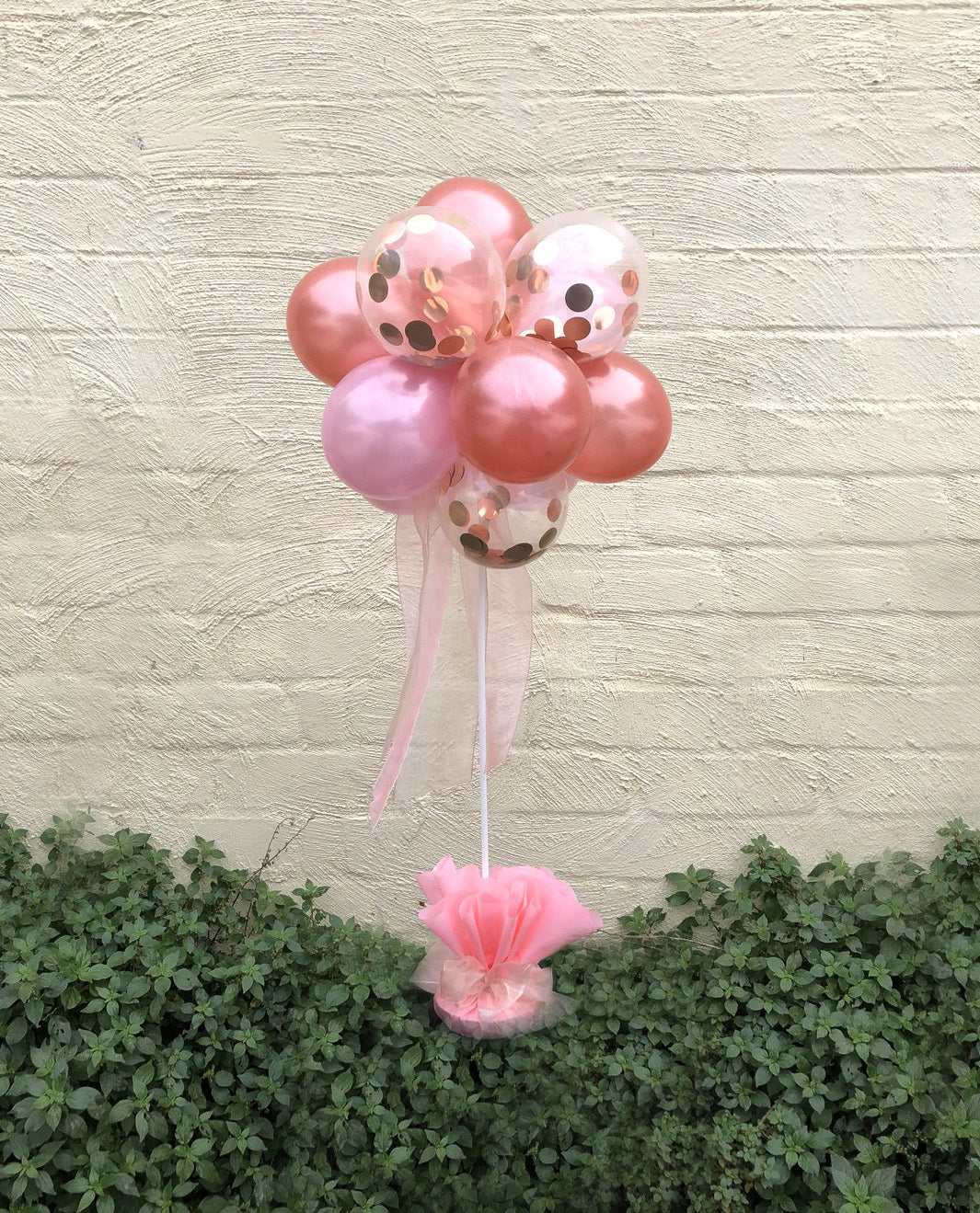 Rose Gold & Pink Confetti Balloon Topiary Tree