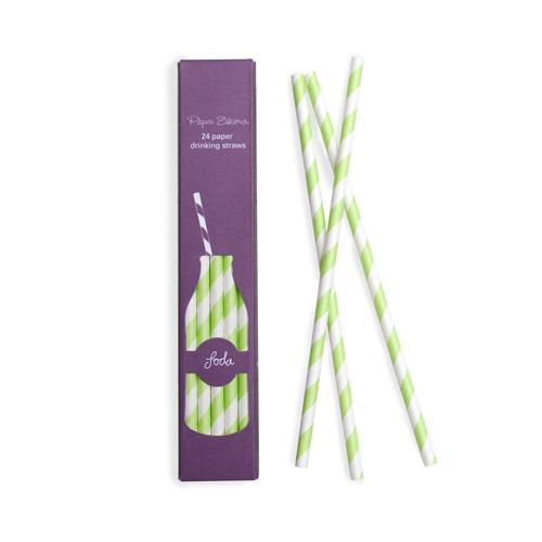 Apple Green Stripes Paper Straws