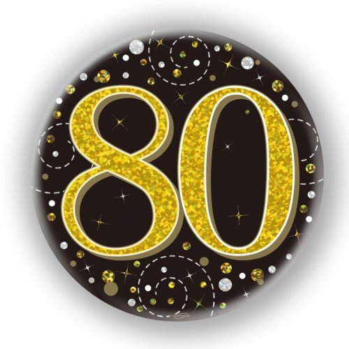Black/Gold Sparkling 80th Birthday Badge