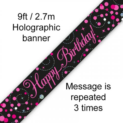 Pink Sparkling Fizz Happy Birthday Holographic Banner