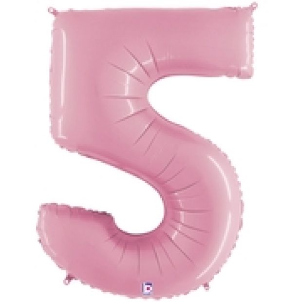 Large Numeral 5 Pastel Pink Foil Balloon - Grabo
