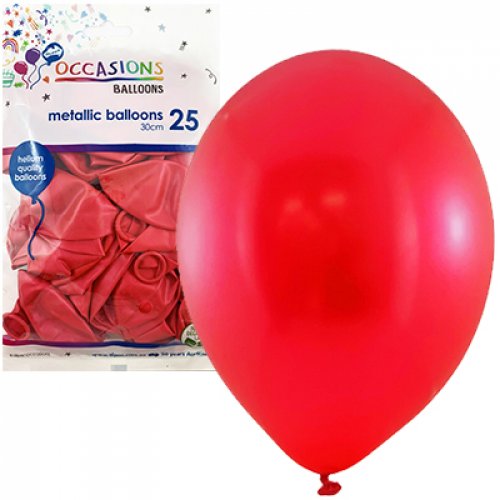 Red Metallic Latex Balloons - Pack 25 Flat