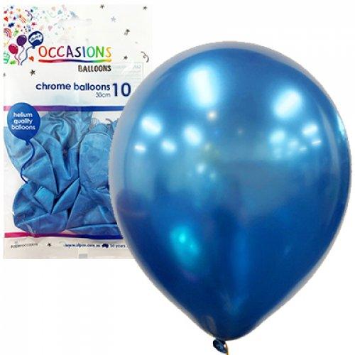 Chrome Blue Latex Balloons - Pack 10 Flat - Party Affair