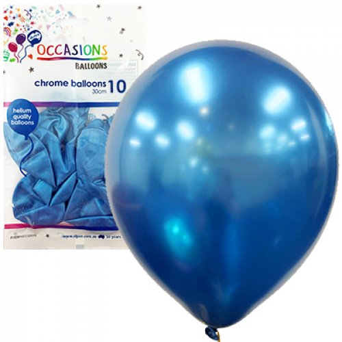 Chrome Blue Latex Balloons - Pack 10 Flat 