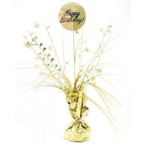 Happy Birthday Holographic Gold Centrepiece Weight - Party Affair