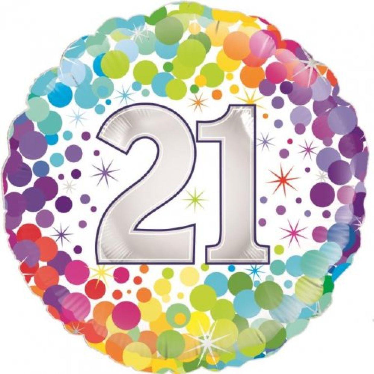 Number 21 Colourful Confetti Foil Balloon - Party Affair