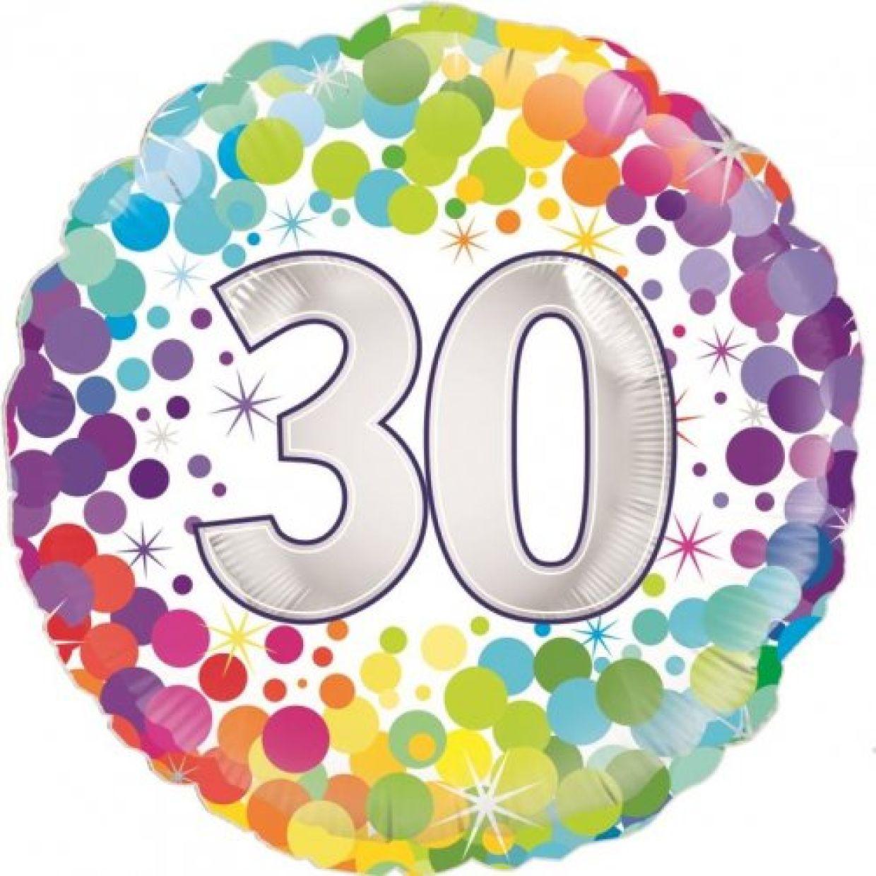 Number 30 Colourful Confetti Foil Balloon - Party Affair