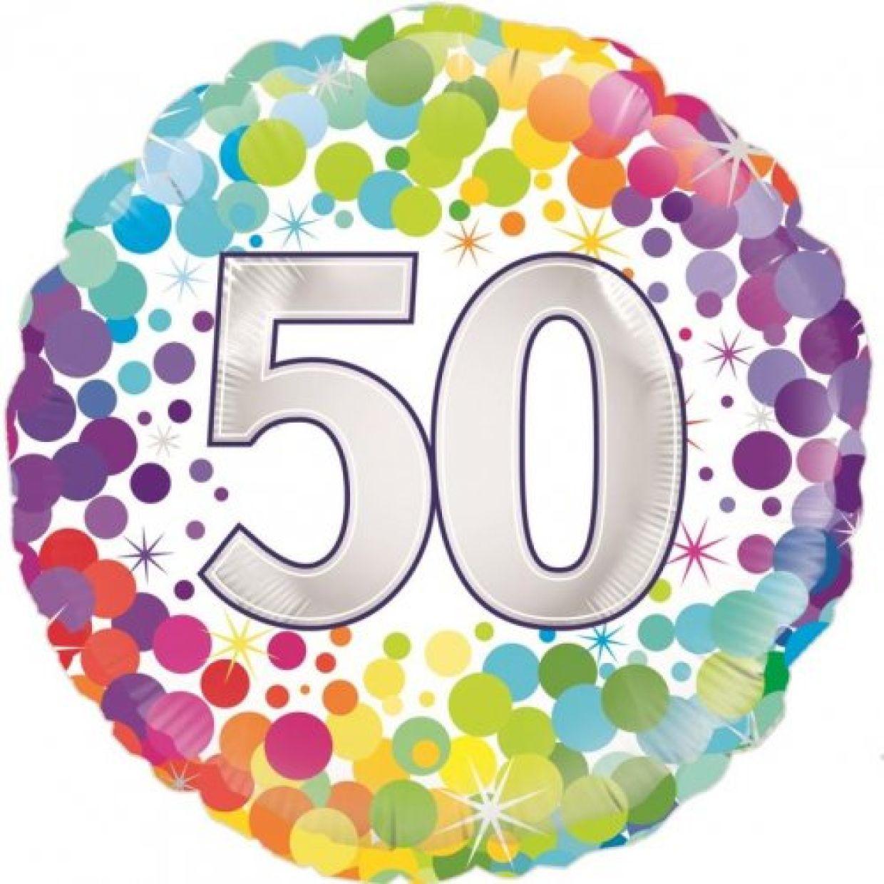 Number 50 Colourful Confetti Foil Balloon - Party Affair