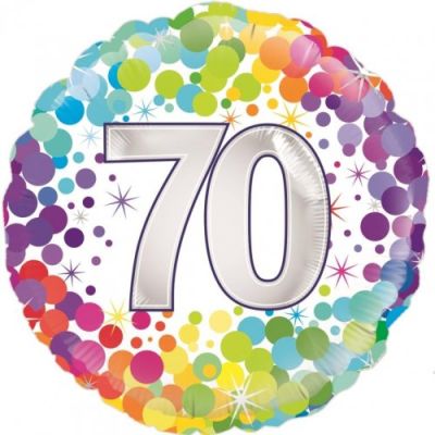 Number 70 Colourful Confetti Foil Balloon