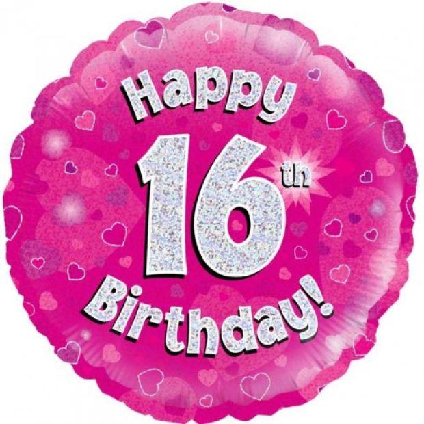 Pink Holographic Happy 16th Birthday Foil Balloon - Party Affair