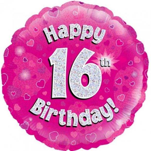 Pink Holographic Happy 16th Birthday Foil Balloon