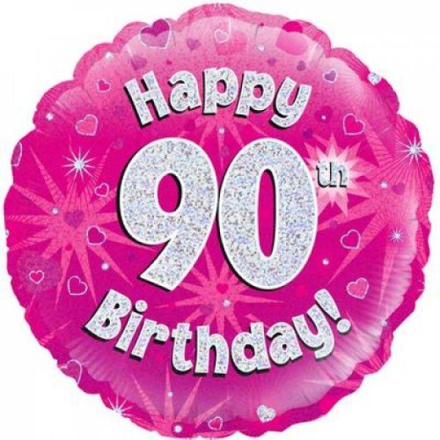 Pink Holographic Happy 90th Birthday Foil Balloon - Party Affair