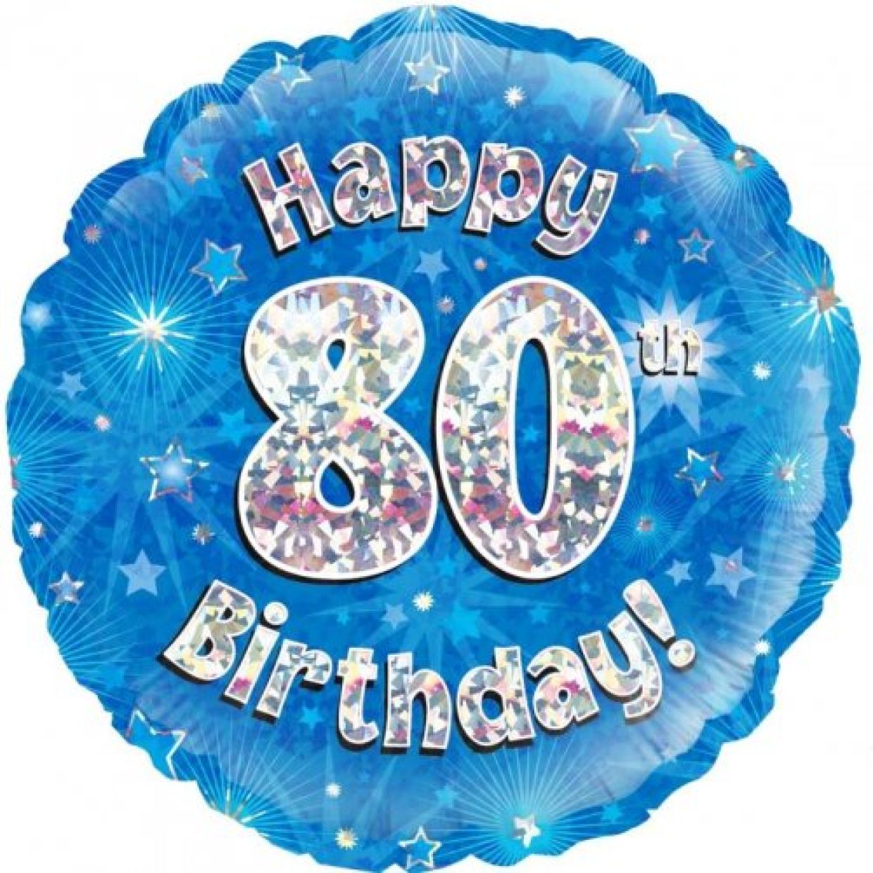 Blue Holographic Happy 80th Birthday Foil Balloon
