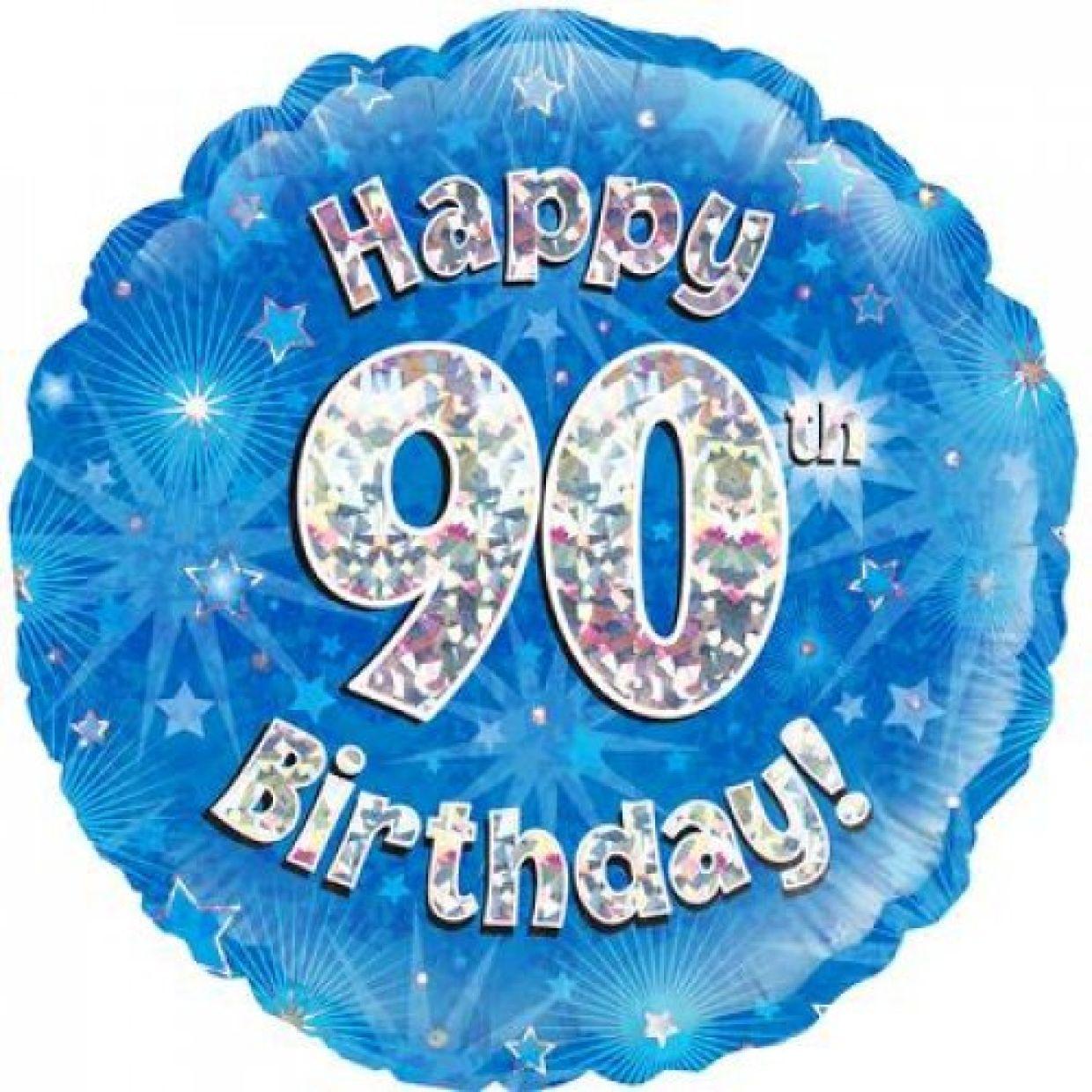 Blue Holographic Happy 90th Birthday Foil Balloon - Party Affair