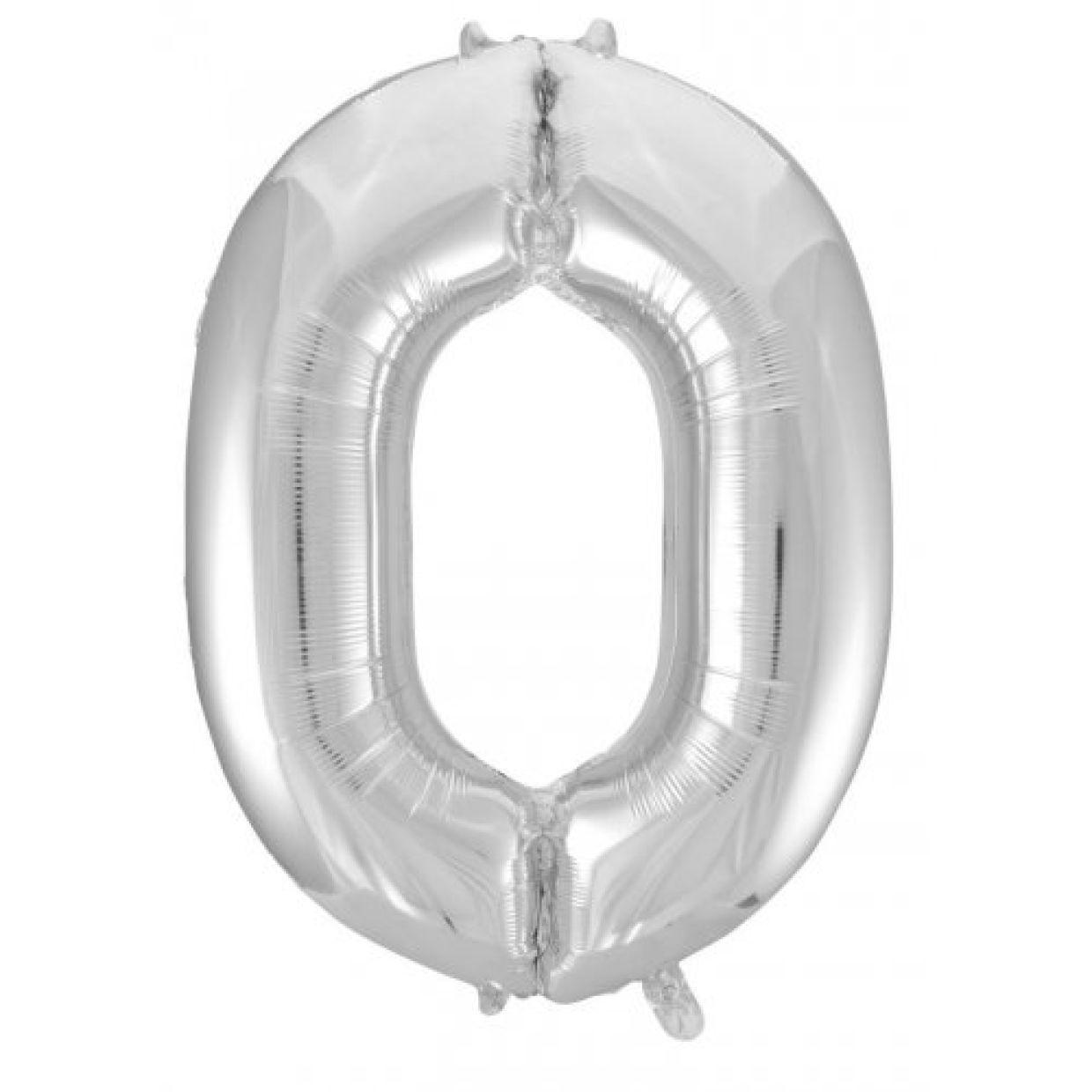 Silver Number 0 Zero 86cm Foil Balloon - Decrotex - Party Affair