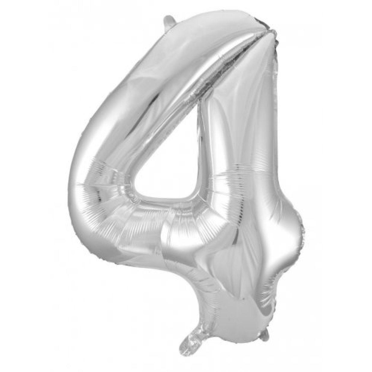 Silver Number 4 Four 86cm Foil Balloon - Decrotex - Party Affair