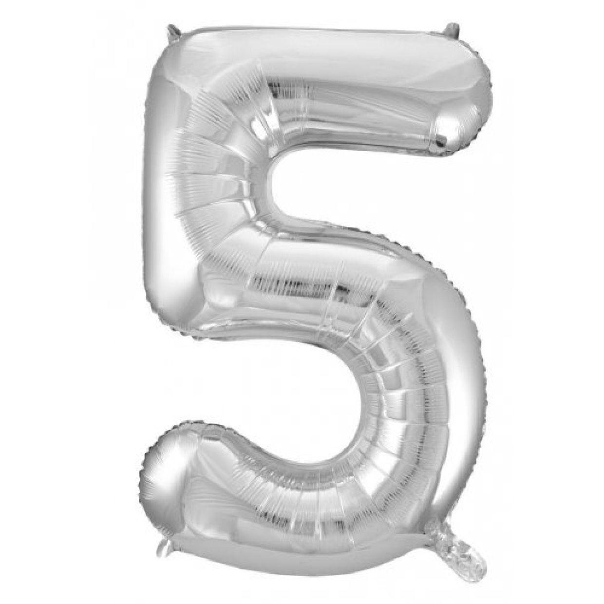 Silver Number 5 Five 86cm Foil Balloon - Decrotex - Party Affair