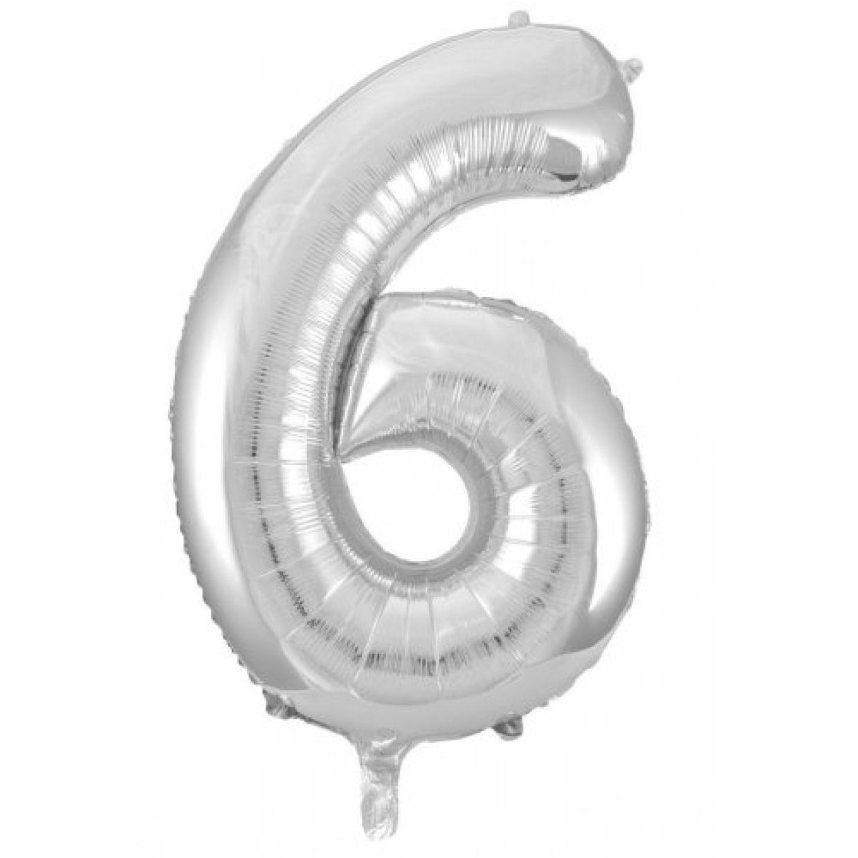 Silver Number 6 Six 86cm Foil Balloon - Decrotex - Party Affair