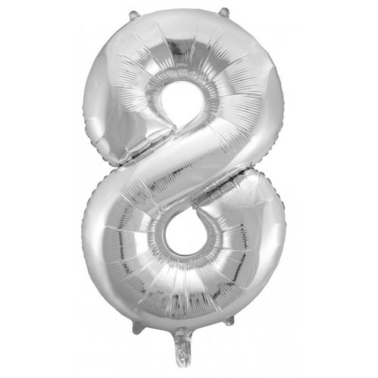 Silver Number 8 Eight 86cm Foil Balloon - Decrotex - Party Affair