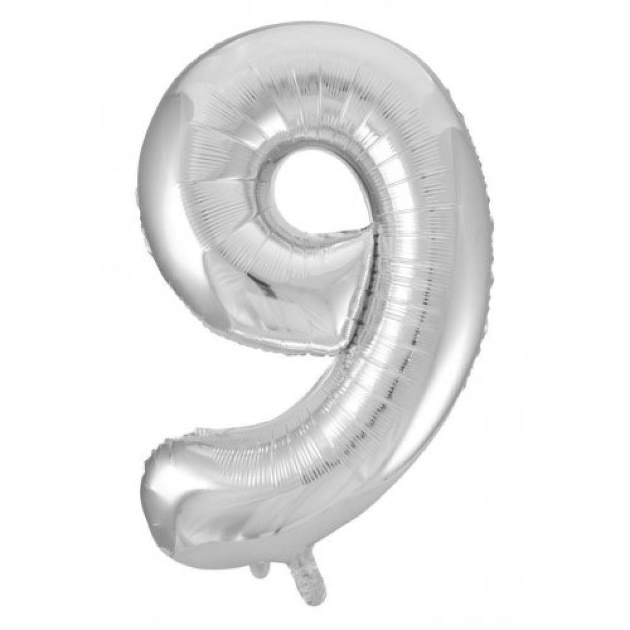 Silver Number 9 Nine 86cm Foil Balloon - Decrotex - Party Affair