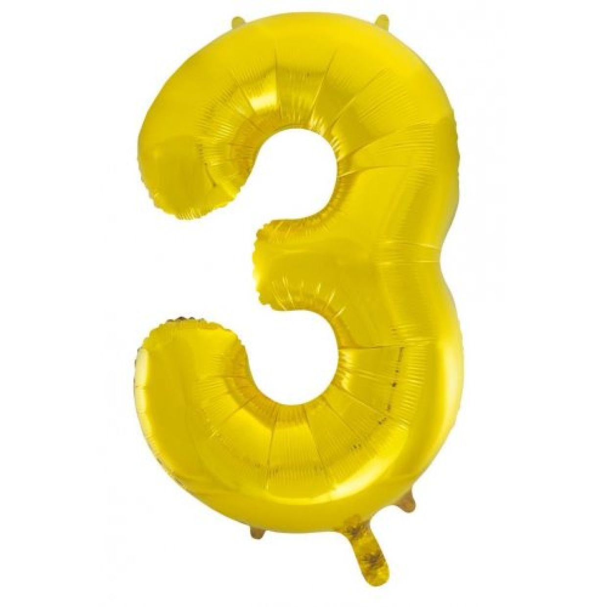 Gold Number 3 Three 86cm Foil Balloon - Decrotex - Party Affair