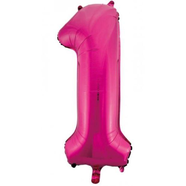 Magenta Number 1 One 86cm Foil Balloon - Decrotex - Party Affair