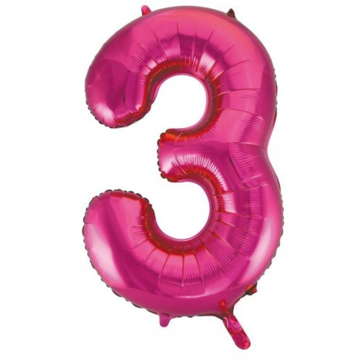 Magenta Number 3 Three 86cm Foil Balloon - Decrotex - Party Affair