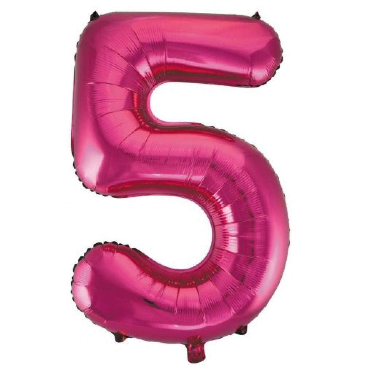 Magenta Number 5 Five 86cm Foil Balloon - Decrotex - Party Affair