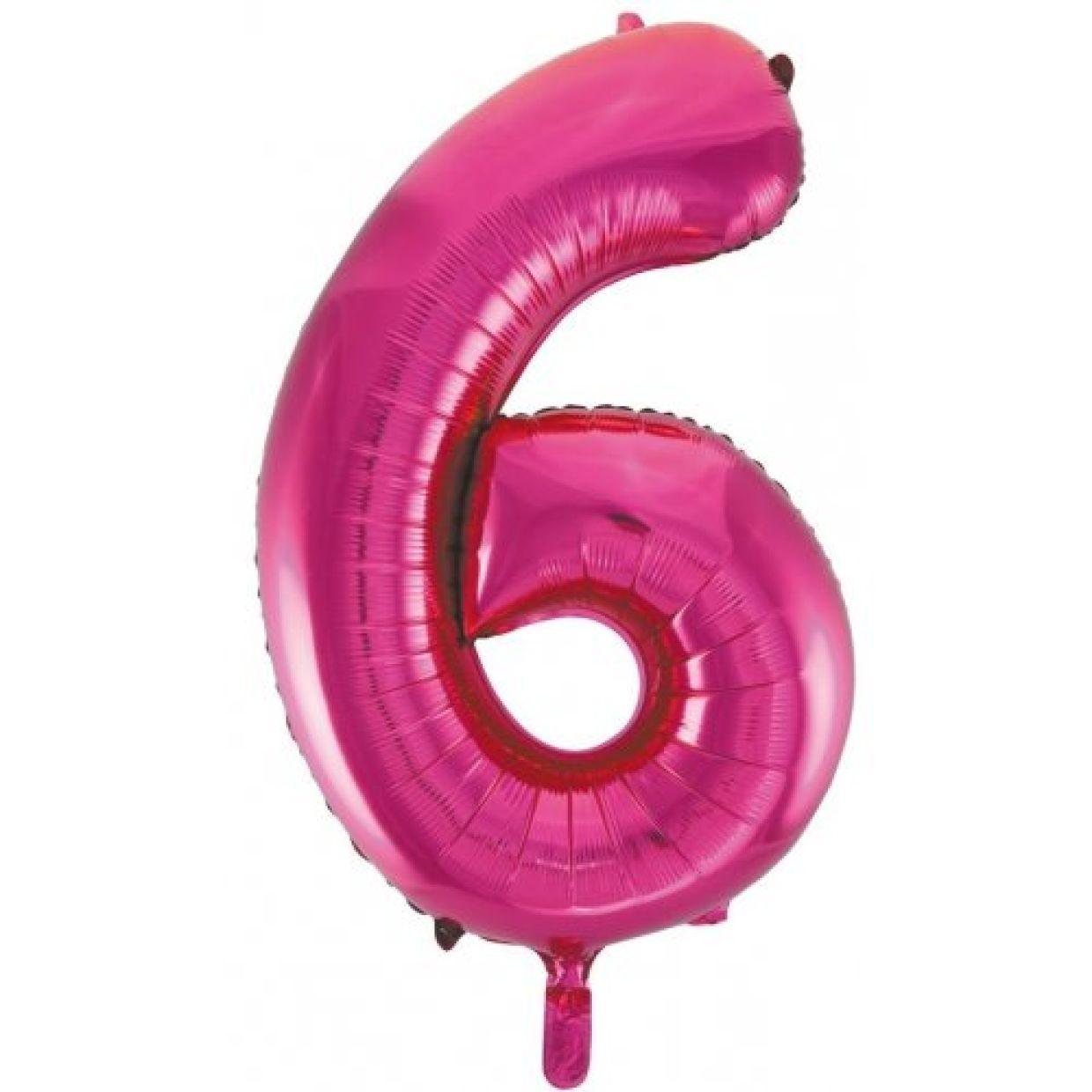 Magenta Number 6 Six 86cm Foil Balloon - Decrotex - Party Affair