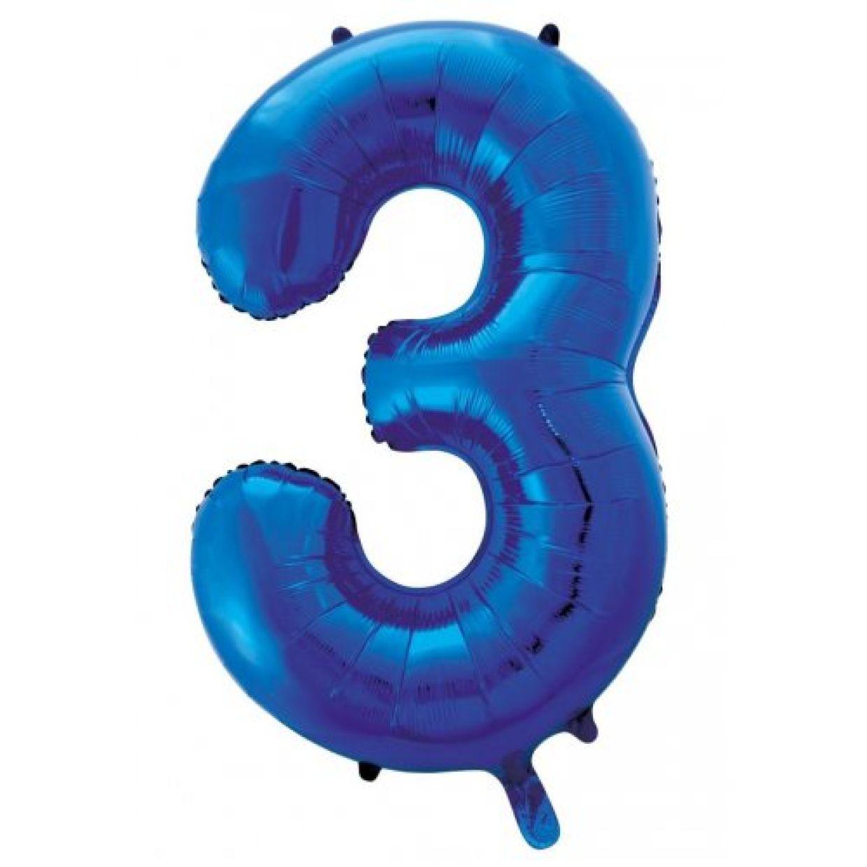 Royal Blue Number 3 Three 86cm Foil Balloon - Decrotex - Party Affair