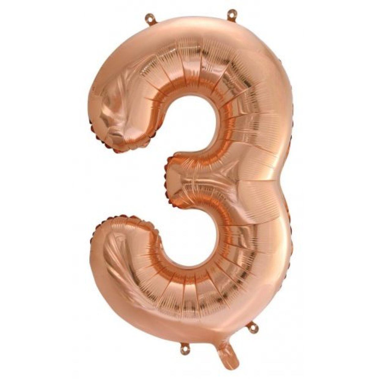 Rose Gold Number 3 Three 86cm Foil Balloon - Decrotex - Party Affair